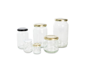 Glass jars with lids in various sizes