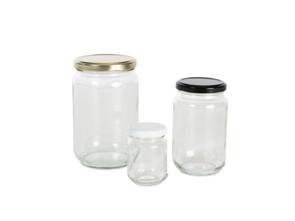 Glass jars with coloured lid