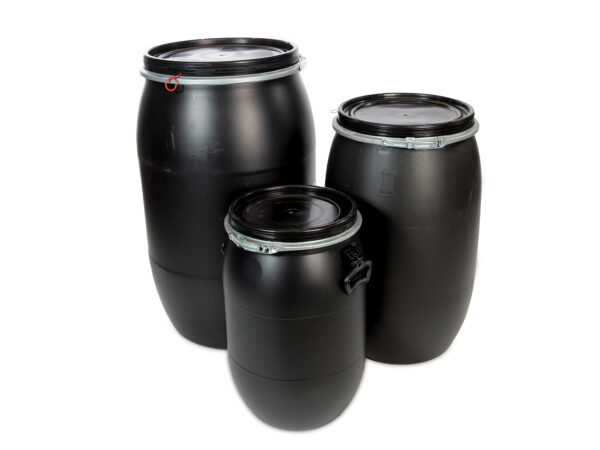 Black plastic drums with lid
