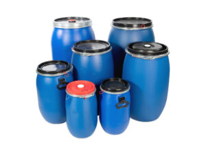 Blue plastic drums with lid