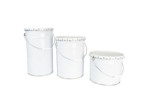 white pails with curl lid